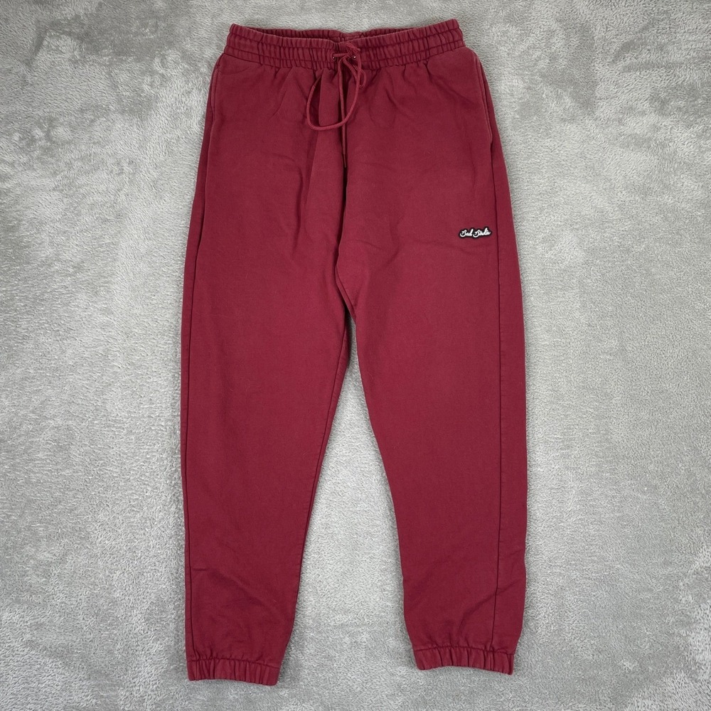 Bad Birdie Sweatpants Mens Medium Maroon Fleece Joggers Elastic Waist Logo